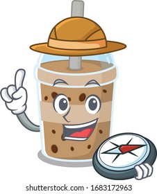 Chocolate bubble tea an experienced explorer with a compass