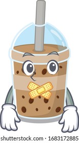 chocolate bubble tea mascot cartoon character design with silent gesture