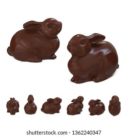 Chocolate bunnies are different view. Vector illustration isolated on white background.