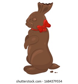 Conejito de chocolate con un cepillo de arco sobre un fondo blanco. Gráficos vectoriales.