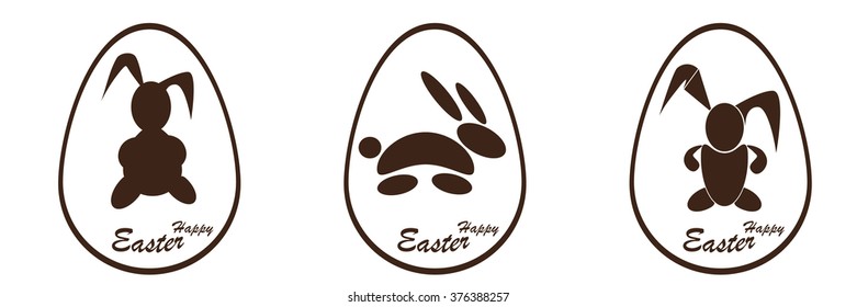 Chocolate Bunny in the Easter egg. Vector illustration.