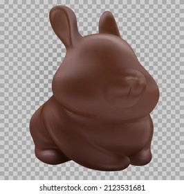 Chocolate bunny. Stylized funny cartoon vector object isolated on transparent background. Children clay, plastic or soft toy. Sweet colorful design element. Realistic cute 3d illustration.