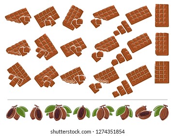 Chocolate, cacao set. Elements and icons collection. Vector