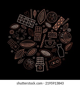 Chocolate, cacao and sweets. Concept art circle frame for your design. Vector illustration