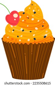 Chocolate cake, baking dessert, sweet food, isolated on white, confectionery color, design, cartoon style vector illustration.
