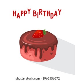 
Chocolate cake. Birthday card. Vector illustration in cartoon style. Sweet dessert. Cake icon