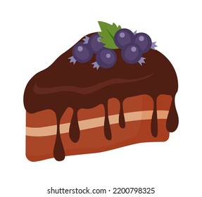 Chocolate cake with blueberries. Vector illustration