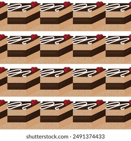Chocolate cake with butter cream. Seamless pattern. Vector illustration.