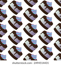 Chocolate cake with butter cream. Seamless pattern. Vector illustration.