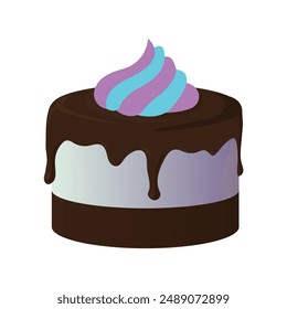 Chocolate cake with butter cream. Vector illustration isolated on white background.