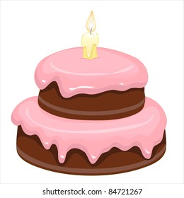 chocolate cake with candle and drawn glaze
