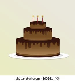 Chocolate Cake with Candles Vector Illustration