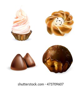 chocolate cake, candy, cake, set, icon