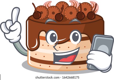 Chocolate cake Cartoon design style speaking on a phone