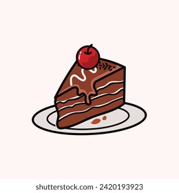chocolate cake with cerry vector illustration isolated on white background.