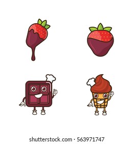 Chocolate Cake And Character Icon Logo Vector Element Set