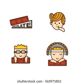Chocolate Cake And Character Icon Logo Vector Element Set