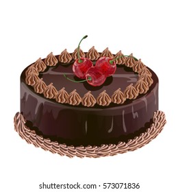 Chocolate cake with cherries vector illustration EPS 10