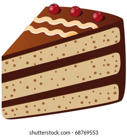 Chocolate cake with cherries - vector illustration