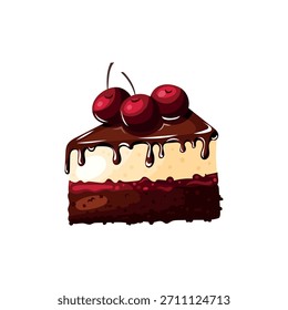 Pastel de chocolate con cereza dibujado a mano