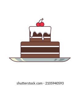 Chocolate cake with cherry illustration design