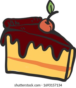 Bolo de chocolate com cereja, ilustração, vetor sobre fundo branco