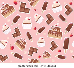 chocolate cake and cherry pattern vector pattern