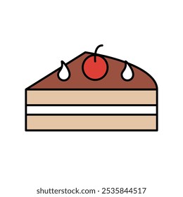 Chocolate cake with cherry topping. Vector.