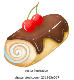 chocolate cake with cherry vector illustration