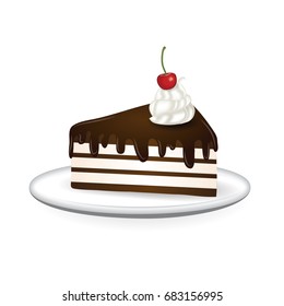 chocolate cake with cherry vector illustration