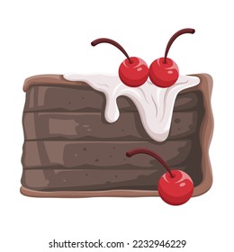 Chocolate cake with cherry and white full cream. food, bakery shop, cooking, dessert, cookies. Isolated Vector illustrations for poster, banner, card, advertising.