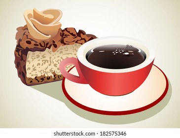 chocolate cake and coffee cup