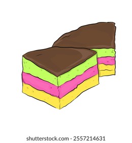 chocolate cake with colorful layers without background