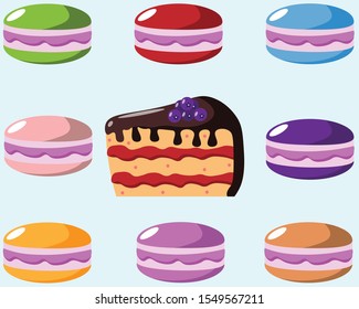 chocolate cake and colorful macaroons