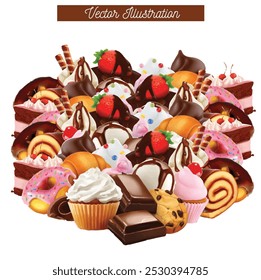 chocolate cake confectionary sweets bakery delicious kids sweets vector