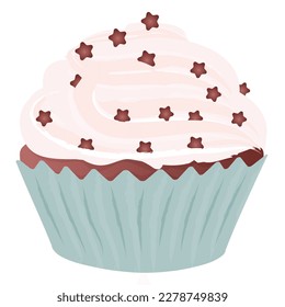 Chocolate cake with cream. Cartoon vector illustration.
