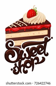 Chocolate cake with cream and strawberry
