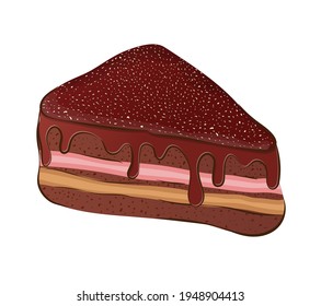 Chocolate cake with culinary sprinkles and icing. Flat design.