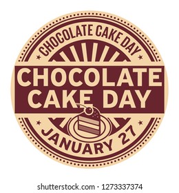 Chocolate Cake Day, January 27, Rubber Stamp, Vector Illustration