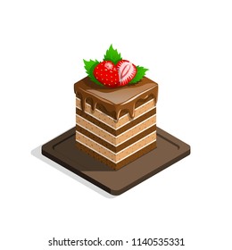 Chocolate cake decorated with strawberries