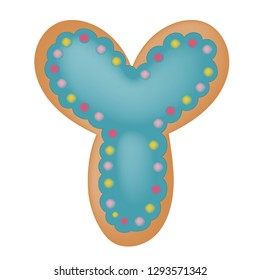 Chocolate Cake Donut Font with colorful sprinkles. Delicious Letter Y. Vector Illustration.