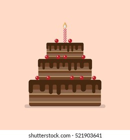 Chocolate cake flat icon. Vector illustration