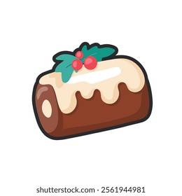 chocolate cake food with outline in flat vector design.