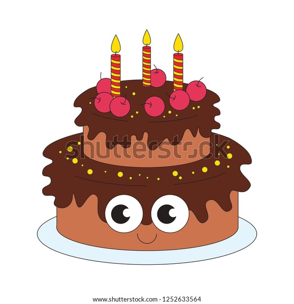 Chocolate Cake Funny Smiley Cartoon Outlined Stock Vector (Royalty Free ...