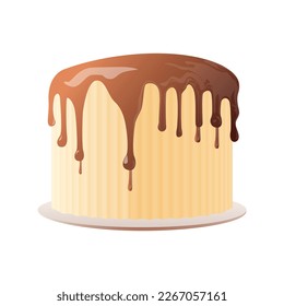Chocolate Cake with Chocolate Icing and Chocolate Drips - Cake with Chocolate on a white Background. Vector illustration in cartoon style.