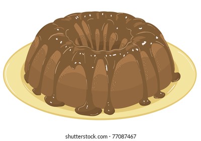 Pastel de chocolate con glaseado de chocolate en un plato. Ilustración vectorial