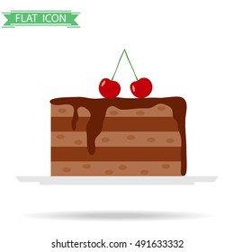 Chocolate cake, cake icon. Flat design, vector.