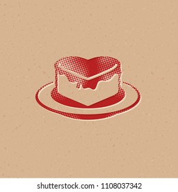 Chocolate cake icon in halftone style. Grunge background vector illustration.