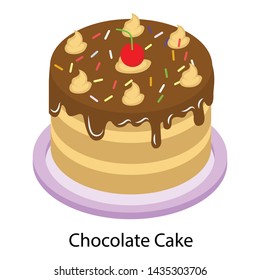 
Chocolate cake icon in isometric design 
