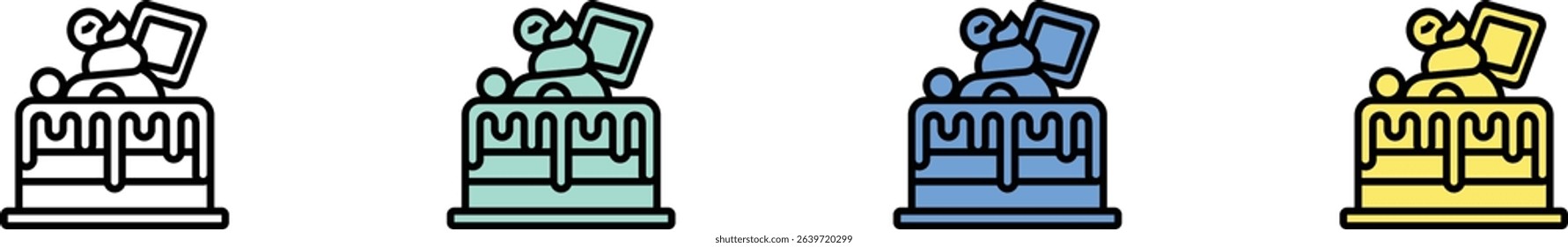 chocolate cake icon. Outline, Green, Blue and Yellow Style Design Isolated On White Background